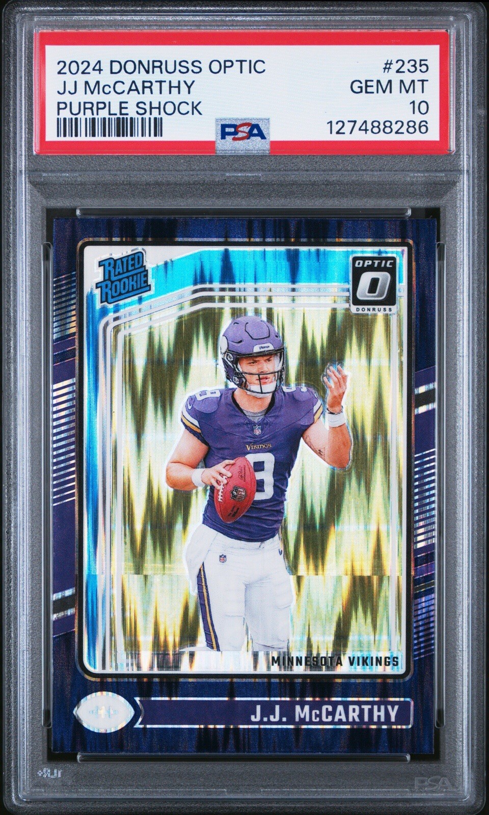 2024 Donruss Optic JJ McCarthy Purple Shock #235 PSA 10 RC
