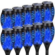 10 Pack Outdoor Solar Lights Blue Flickering Flame Solar Torch Lights