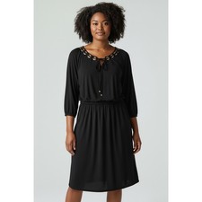 Nine West Dress Womens 16 Black Good Grommet Lace Up Neck 3/4 Sleeve Jersey