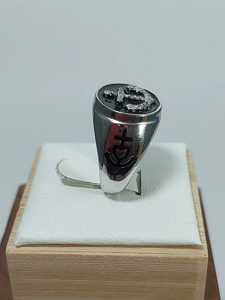 ANELLO ARGENTO 925 DONNA BIANCO ANCORA DA MIGOLO SMALTO NERO E ZIRCONI BRILLANTI - Immagine 3 di 4