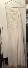White One Shoulder Sleeveless Ruffle Accent Long Maxi Dress Pullover Women’s