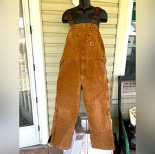 Carhartt Bib Overalls Men 40x27 Brown DoubleKnee Insulated Workwear VTG RN14806