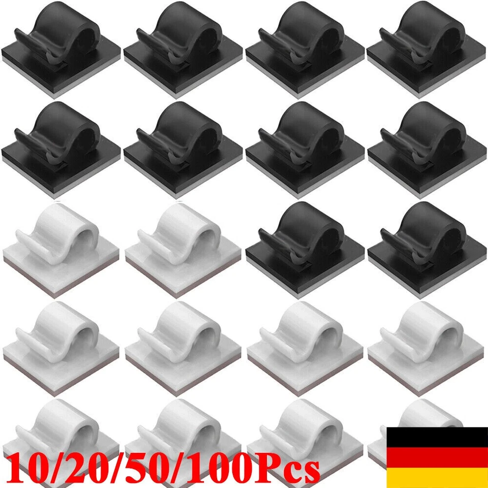 100x Kabelclip selbstklebend Kabelhalter Befestigungsclip schwarz weiß Halterung - Bild 3 von 4