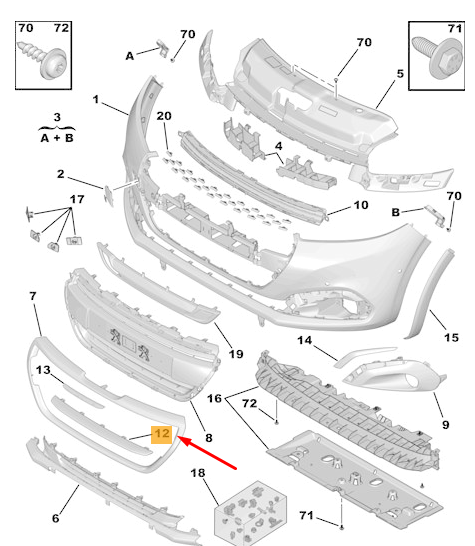 PEUGEOT 208 MK1 A9 Front Bumper Trim 1613503980 Genuine OEM Part