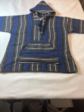 Earth Rogz Medium Mexican Baja Hoodie Sweatshirt Striped Pullover With Kangaroo