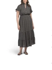 Max Studio London Women’s Plus Tiered Maxi Dress Black Ivory NWT Size 2X