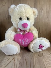 Teddy Bear Plush 14" Beige With Pink Heart Pillow I love You Valentine