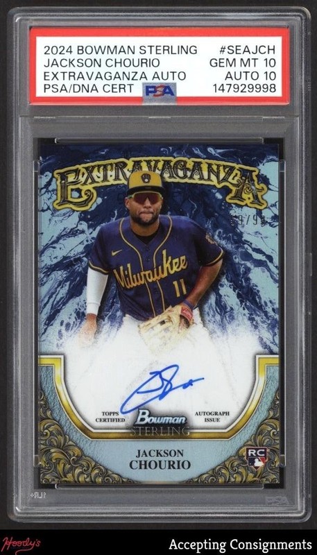 2024 Bowman Sterling Extravaganza Jackson Chourio RC ROOKIE 59/99 PSA 10 AUTO 10