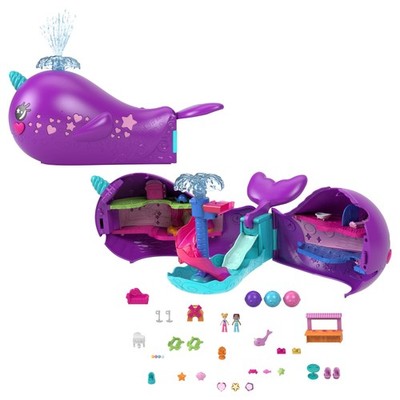 Polly Pocket Sparkle Cove Adventure Narwalabenteurer Boot - 2 Puppen, 3 auflösba