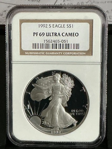 1992 S AMERICAN SILVER EAGLE NGC PF69 ULTRA CAMEO