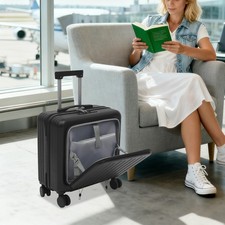 18" Boarding Suitcase with Front Compartment & USB Port, Travel Luggage Suitcase