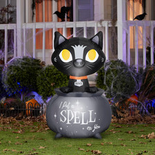 Halloween Inflatable Black Cat Witch Cauldron Outdoor Yard Decor 3.5 Ft.