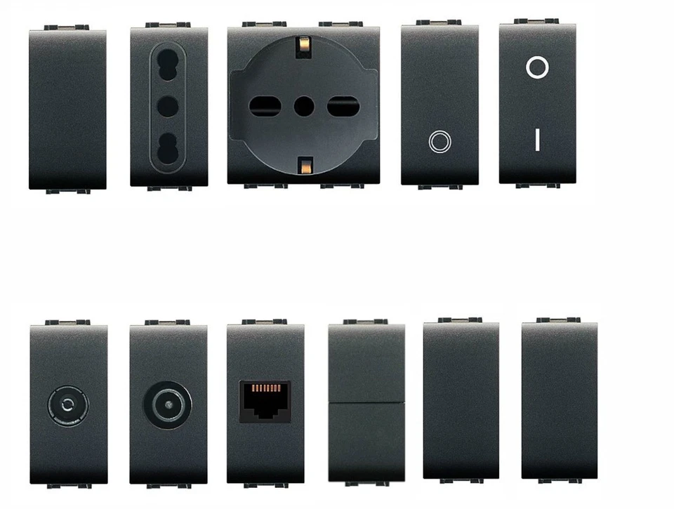 Frutti elettrici elettrocanali compatibili bticino living Mylife colore nero