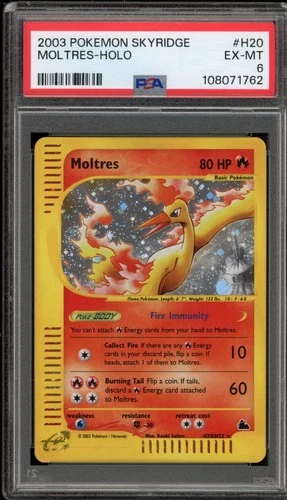 Pokemon Moltres Skyridge Reverse Holo Rare #H20 PSA 6