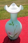 FABULOUS Vintage Fenton  CASED GLASS Turquoise Blue Satin Vase  ARTIST SIGNED