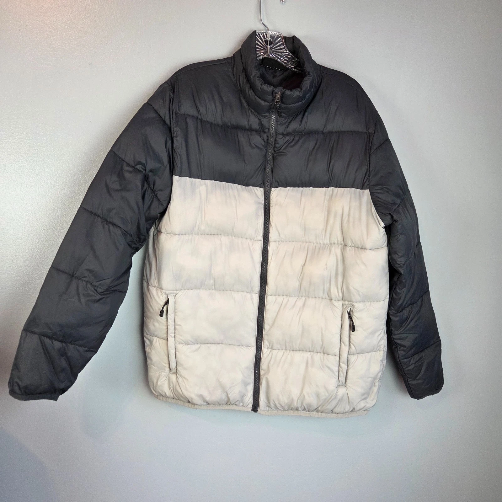 Swiss Tech Men Packable Puffer Jacket Gray Black Size 38-40 Lightweight Coat