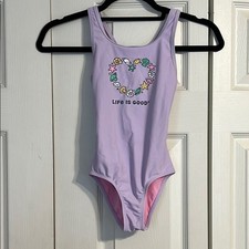 LIFE IS GOOD Girl's Size 7 Purple Swimsuit Heart Seashells Beach Pool Swim