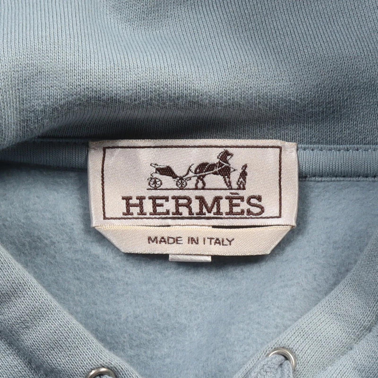 HERMÈS 【Tops】HERMES Super H Felpa con Cappuccio Pullover Parka Cotone Blu Grigio Pelle di Cavallo Patch