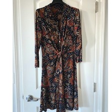 Tommy Hilfiger Women Paisley Print Long Sleeve Button Front Midi Dress Size 6