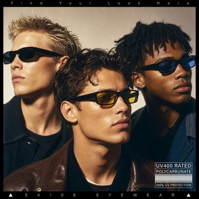 SA106 Mens Hippie Hustler Color Lens Narrow Rectangular Black Frame Sunglasses