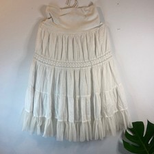 Y2K Cottage Core White Tiered Skirt Western Boho Fairy Milkmaid Lace Tulle
