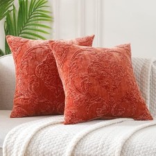 Embroidered Boho Throw Pillow Covers 18x18 18" x 18" Pack of 2 Orange-damask