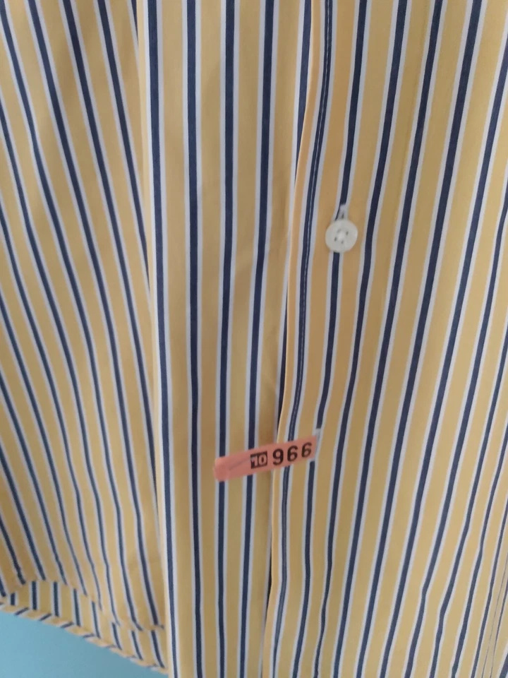 Camisa GH Bass Hombre Talla L Grande Azul Marino Amarillo Manga Larga Abotonada Rayas Foto 3 de 4