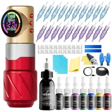 Professional Tattoo Gun Starter Kit Wireless 1800mAh Batteries with Everything