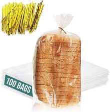 Reusable Plastic Bread Bags for Homemade Bread - 100 Pack Clear Bag with Ties...