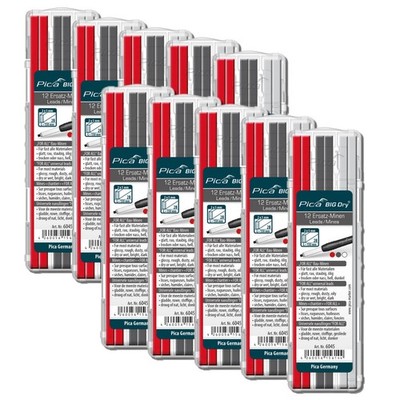 10x Pica BIG Dry 6045 Ersatzminen-SET   Zimmermann je 12 Minen Graphit Weiß Rot