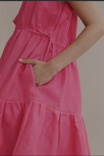 Country Road Womens Size 16 Mini Tiered Side Tie V Neck Flamingo Pink Ramie... - Picture 3 of 11
