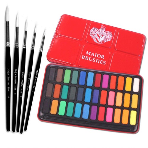 Major Brushes White Sable Round Brush Set of 5 Plus Artist Watercolour Paint