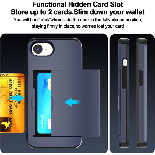 For iPhone 16e Hidden Card Slot Wallet Case Shockproof Dual Layer TPU+PC Cover - Picture 44 of 54