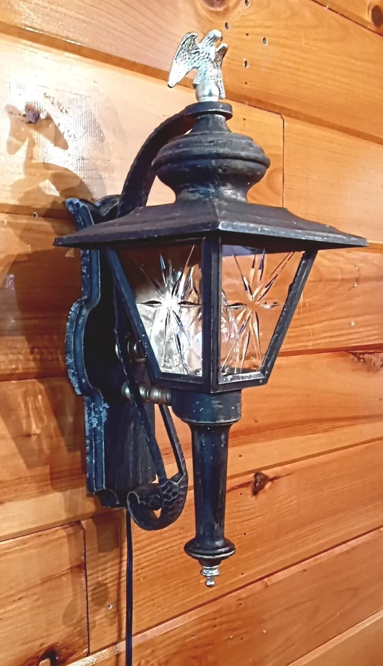 ANTIGUO APLIQUE DE PARED FUNDIDO PATRIÓTICO ÁGUILA AMERICANA COLONIAL MEDIADOS DE SIGLO De colección Foto 4 de 4