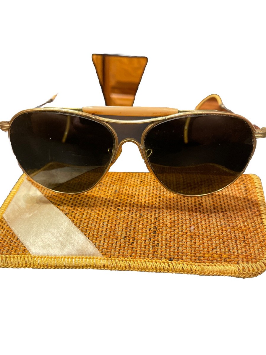 希少 American Optical サングラス　ゴールド　ヴィンテージ American Optical G 1-2 Aviator WWII Era Sunglasses With Case Nice