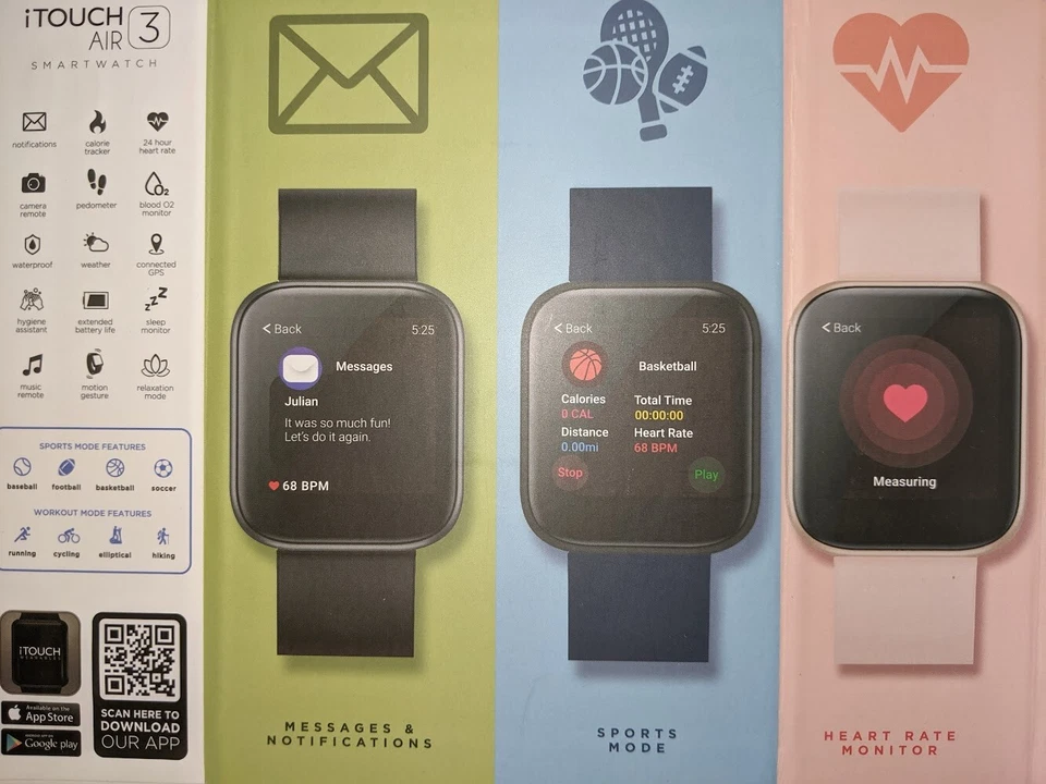 iTouch Air 3 Smartwatch: Black Case 40mm with Black Strap - Image 3 of 4