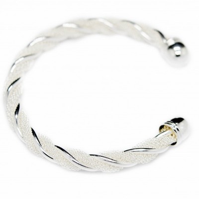 Bracelet Jonc Torsadé En Argent Plaqué – Pour Homme Ou Femme – Style Moderne à Petit Prix