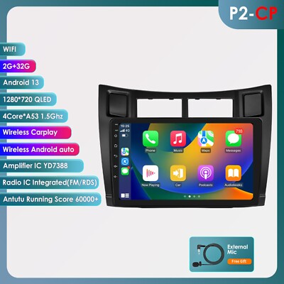 2+32GB Android 13 Carplay Car Stereo Radio GPS Player For Toyota Yaris 2005-2012