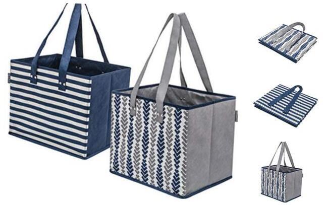 Foldable Reusable Grocery Bags with Sturdy Bases - Pack of 2