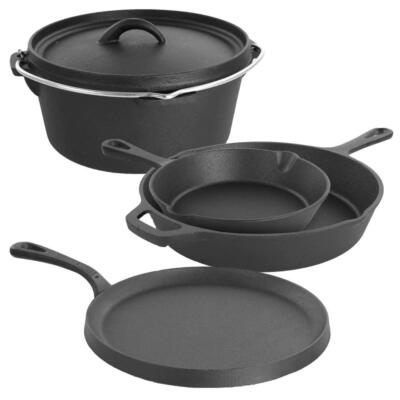 MegaChef Cookware Set Pre-Seasoned Cast Iron Construction Hand Wash 5-Piece