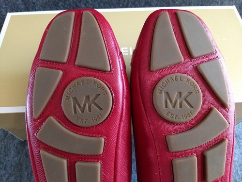 Michael Kors Leather Ballet Flat Shoes Fulton Red Gold MK Logo Womens 9M NEW - Picture 16 of 19