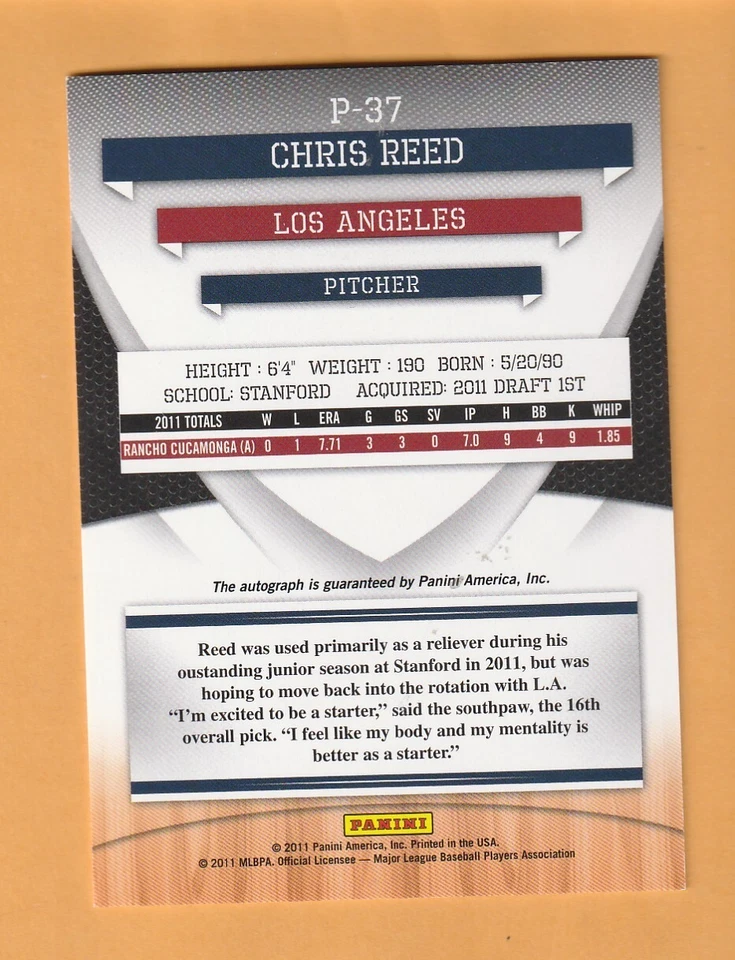 Chris Reed AUTO 2011 Donruss Elite Extra Edition /500 Stanford Cardinal 8M - Image 2 of 2