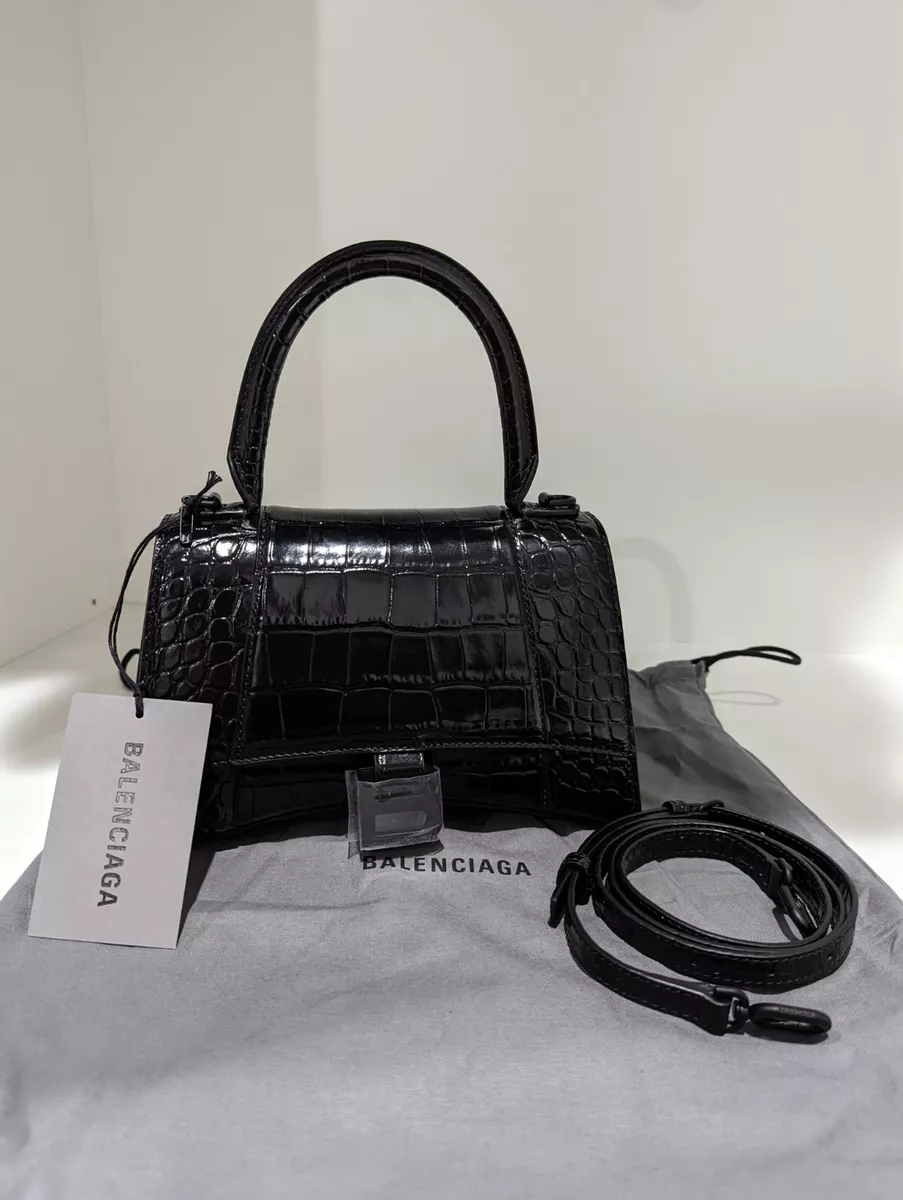 Balenciaga Black Leather Mixed Media Embossed Leather Hourglass