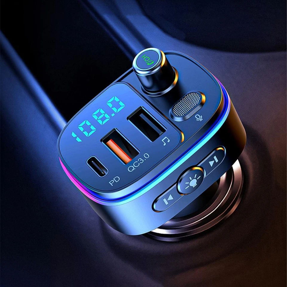 Quick Charger QC3.0 Dual USB Type-C MMC Car FM Transmitter Bluetooth5.0 Wireless - Image 3 of 4