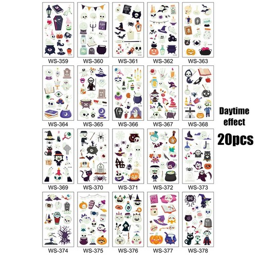 20 Sheets Luminous Halloween Glow Tattoos Temporary Glow In The Dark Tattoos - Picture 3 of 7