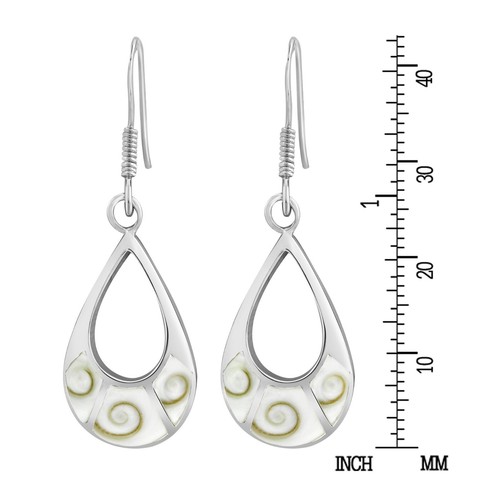 Pendientes colgantes informales de plata esterlina con incrustación de cáscara de lágrima abierta Shiva - Imagen 4 de 5