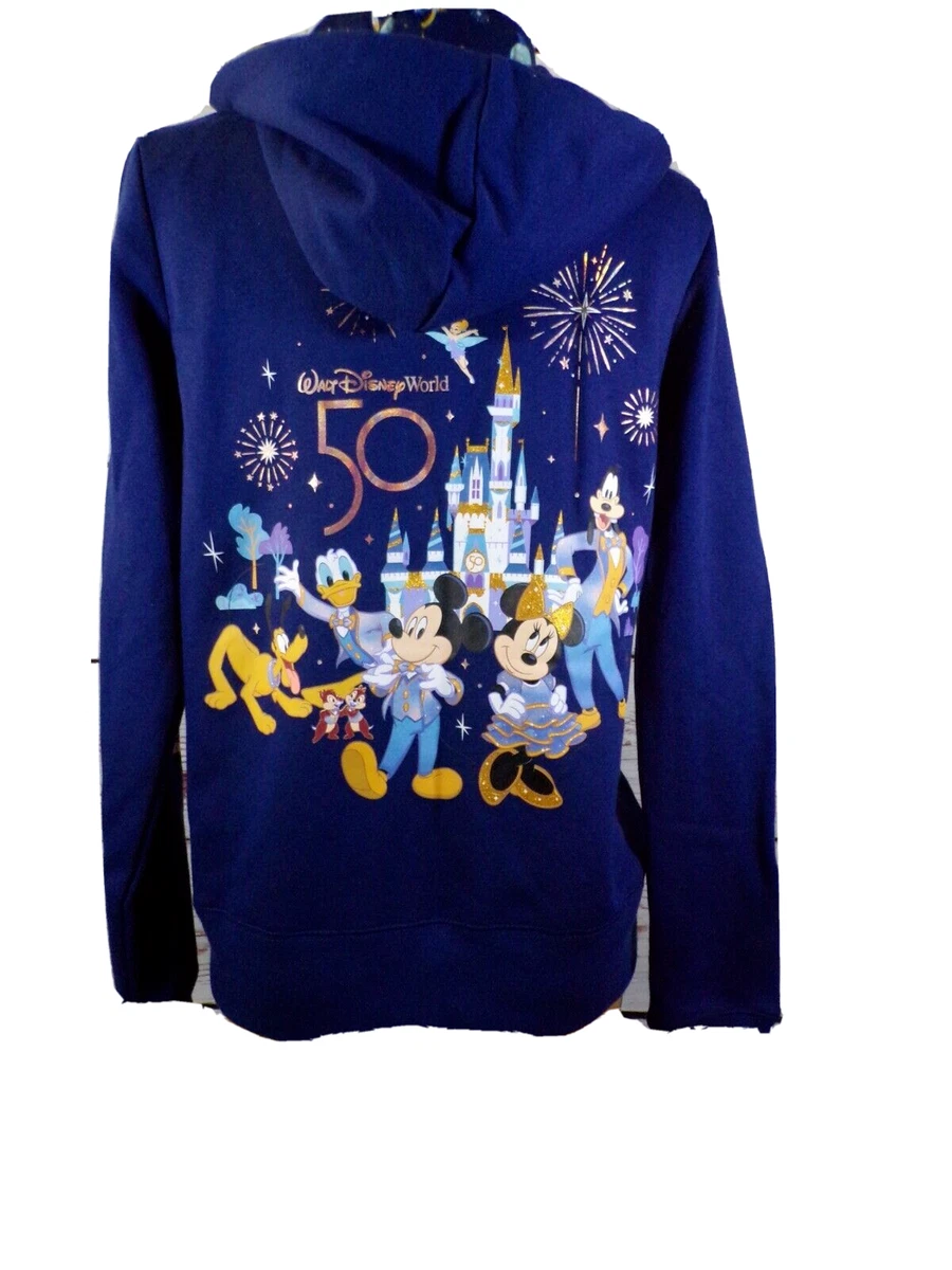 New Walt Disney World 50th Anniversary Mickey Mouse Friends Ladies Hoodie Sz S