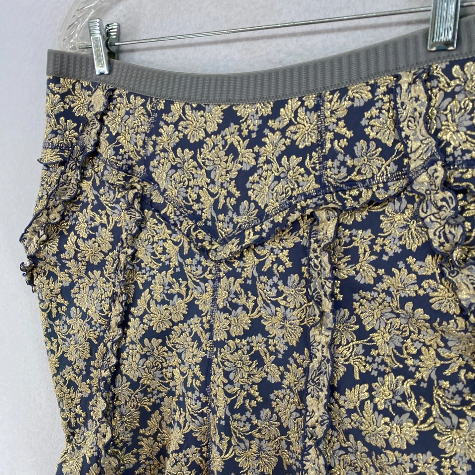 Falda MARC JACOBS RUNWAY 8 Jacquard Brocado Acanalado Volantes Floral Azul Dorado De Colección Foto 2 de 4