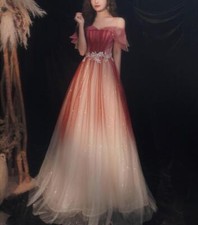Women's Bride party Wedding Evening dress Splicing Off Shoulder Long Skirt New