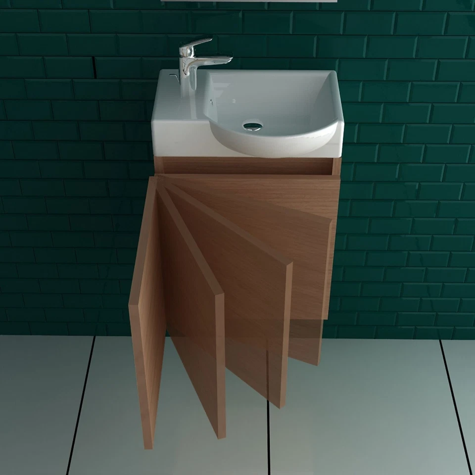 Alpenberger Waschbecken mit Unterschrank Badmöbel Set Bamboo Keramik Waschtisch - Bild 3 von 4